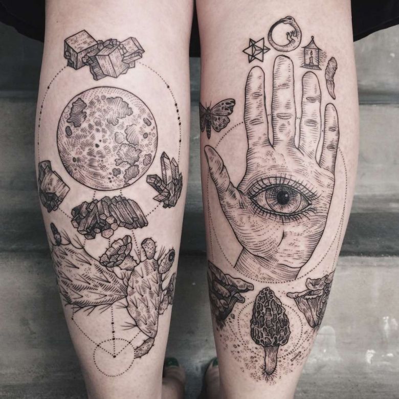 Tattoo artist Pony Reinhardt black dotwork and linework tattoo