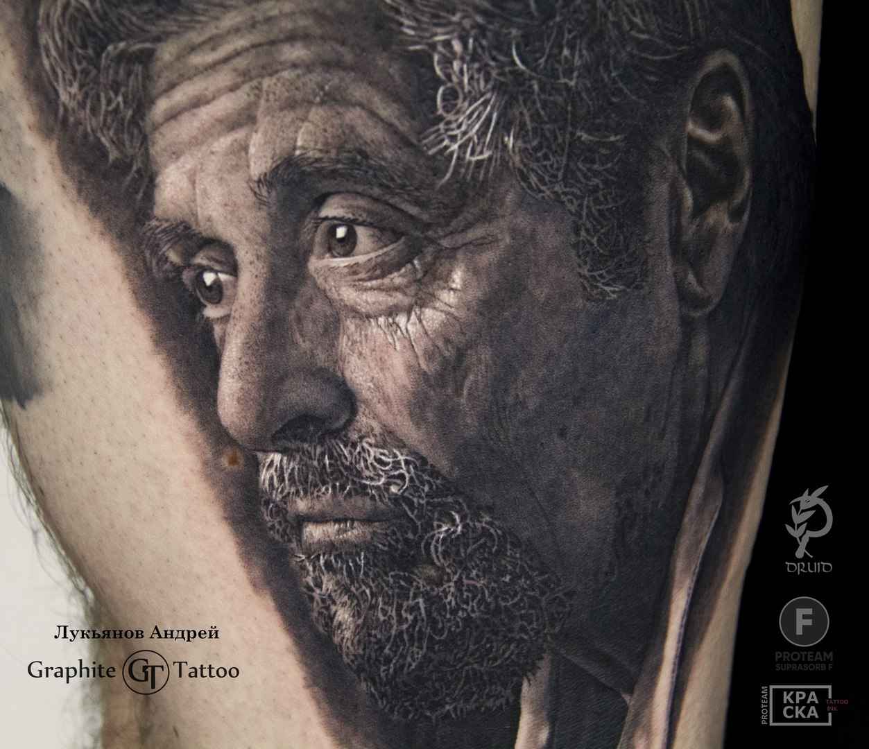Tattoo artist Andrey Lukyanov authors blackandgrey realistic tattoo | Russia