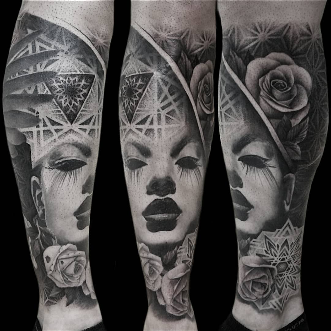 Tattoo artist Chris Adamek, black&grey authors style portrait realistic tattoo | USA