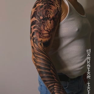 Male Black Graphic tattoo on Sleeve #62815 | Tattoo Artist Dmitry Gerasimchuk