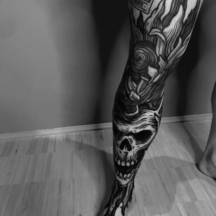 Black Blackwork tattoo on Leg #63810 | Tattoo Artist Marcelo Zissú