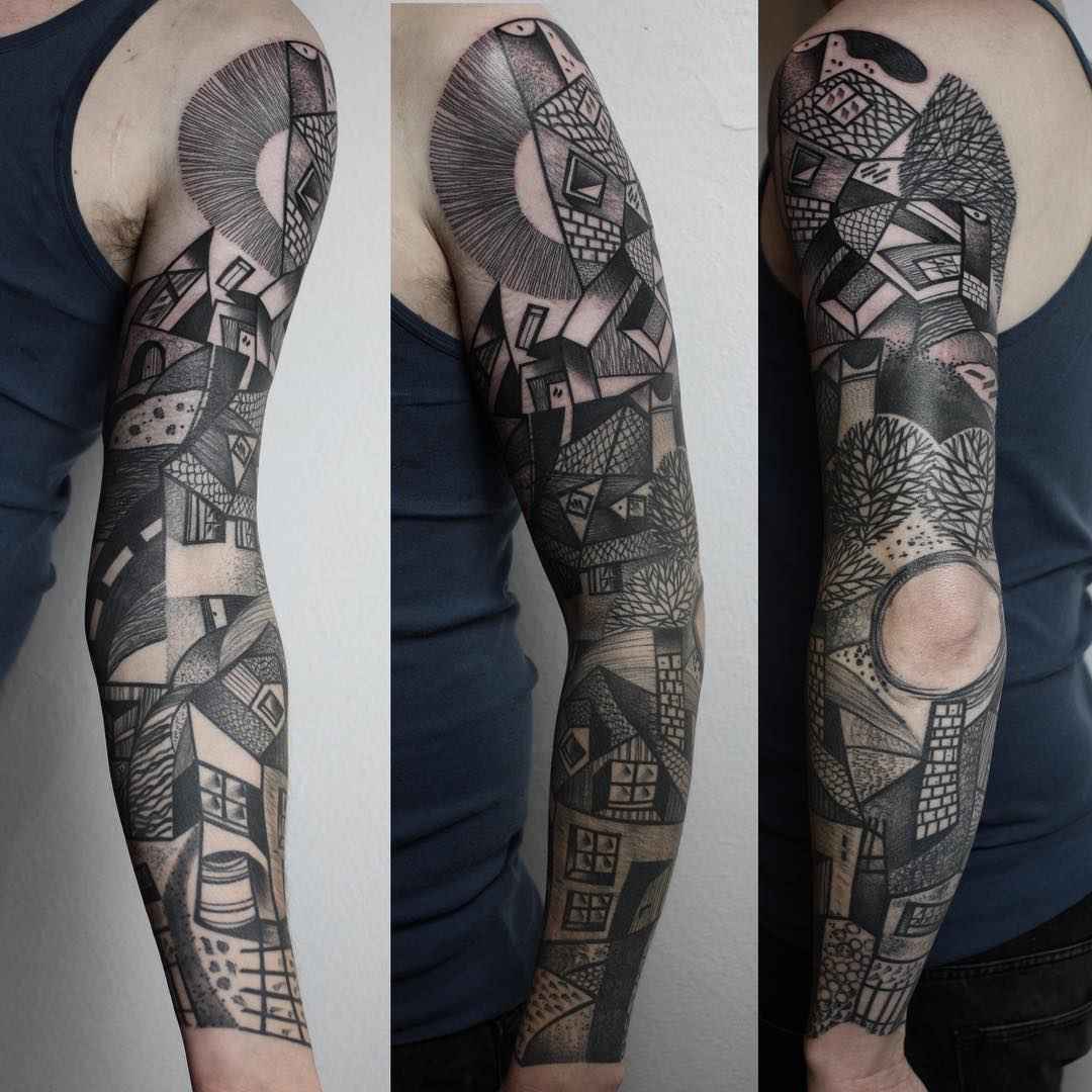 Cubism in tattoo by Peter Aurisch Inkppl Tattoo Magazine International