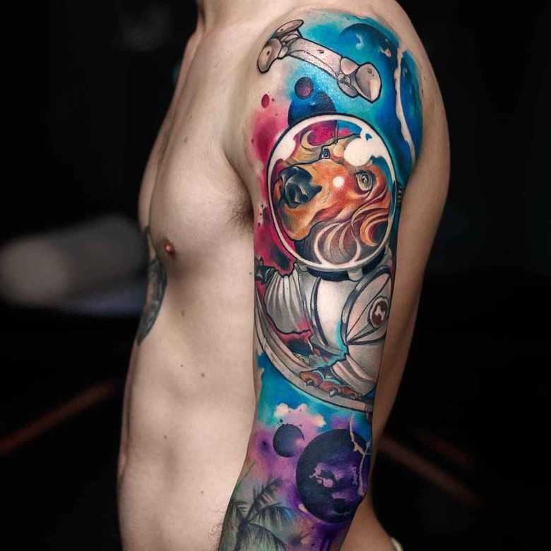 Tattoo artist Uncl Paul Knows color new school tattoo in authors style | Athens, Greece