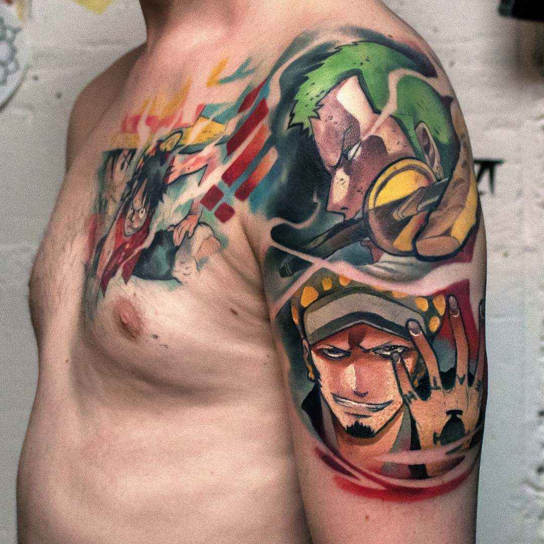 Tattoo artist Uncl Paul Knows color new school tattoo in authors style | Athens, Greece