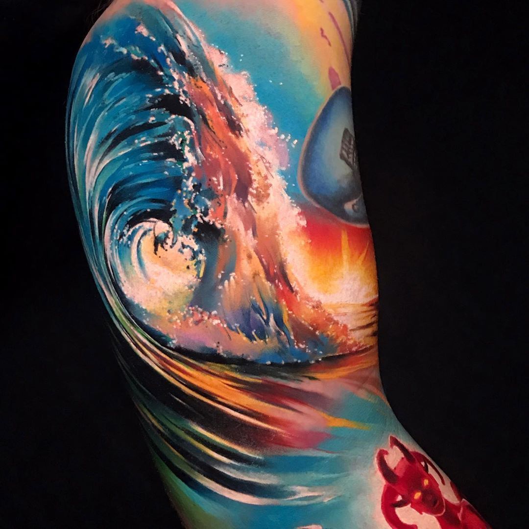 Realism Ocean Wave Tattoo Idea  BlackInk