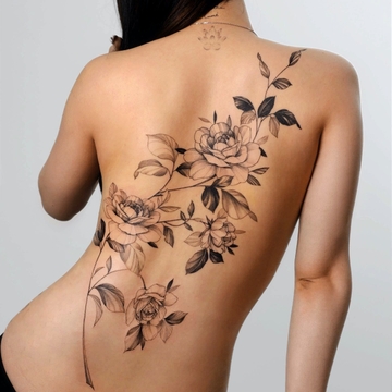Elegant botanical fineline tattoos by Zee from Seoul