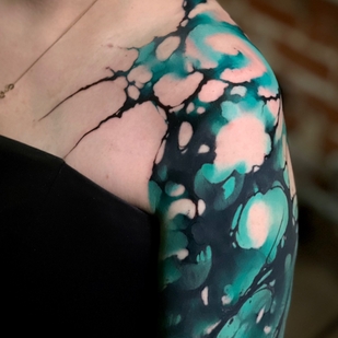 Female Color Watercolor tattoo on Sleeve #64442 | Tattoo Artist Anton Kovrigin (Yellow Dog)