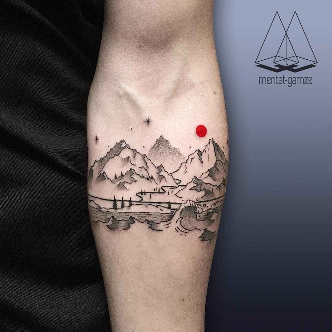 TRF ART on Instagram For Anouk Thanks landscape tattoo ink inked  inkedgirls illustration minimalism photography handpoke handmade  stickandpoke 