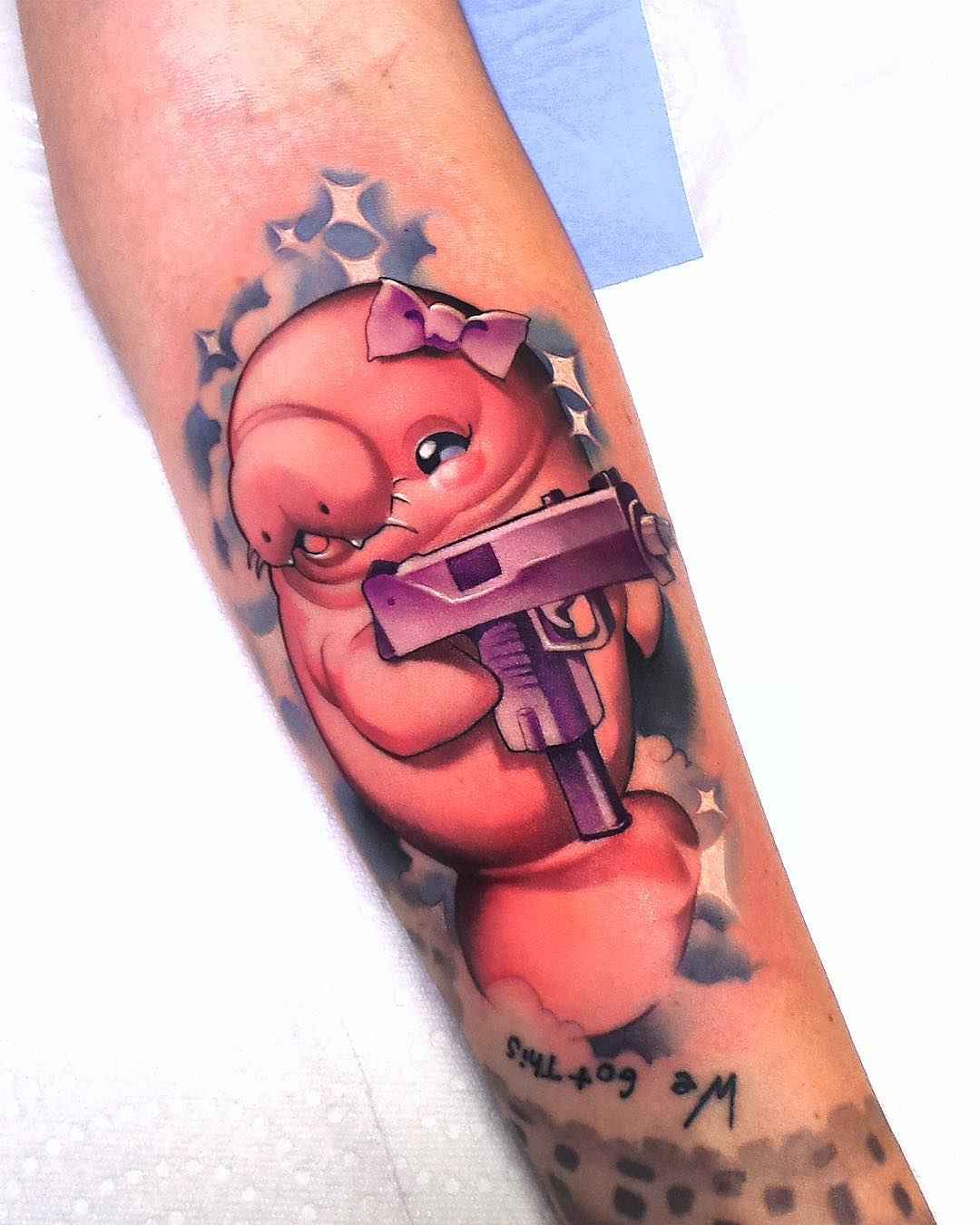 Tattoo artist Steven Compton color new school tattoo in authors style | US