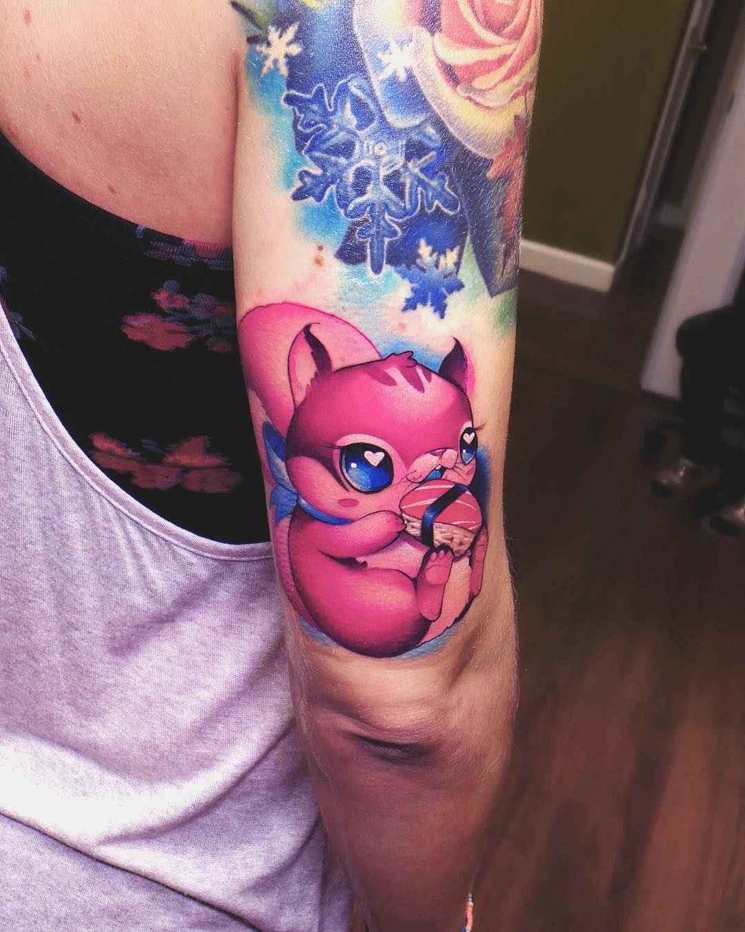 Tattoo artist Steven Compton color new school tattoo in authors style | US