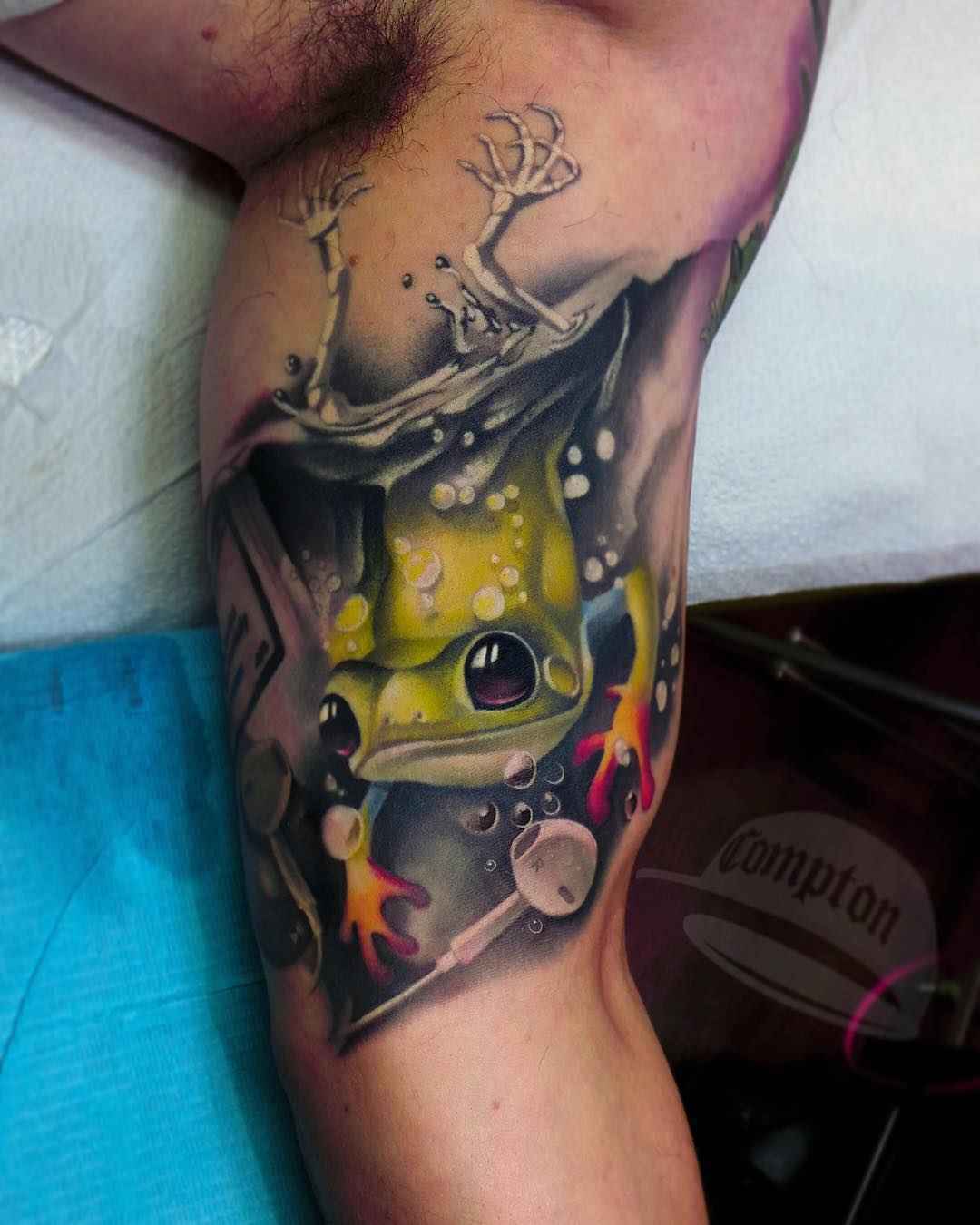 Tattoo artist Steven Compton color new school tattoo in authors style | US