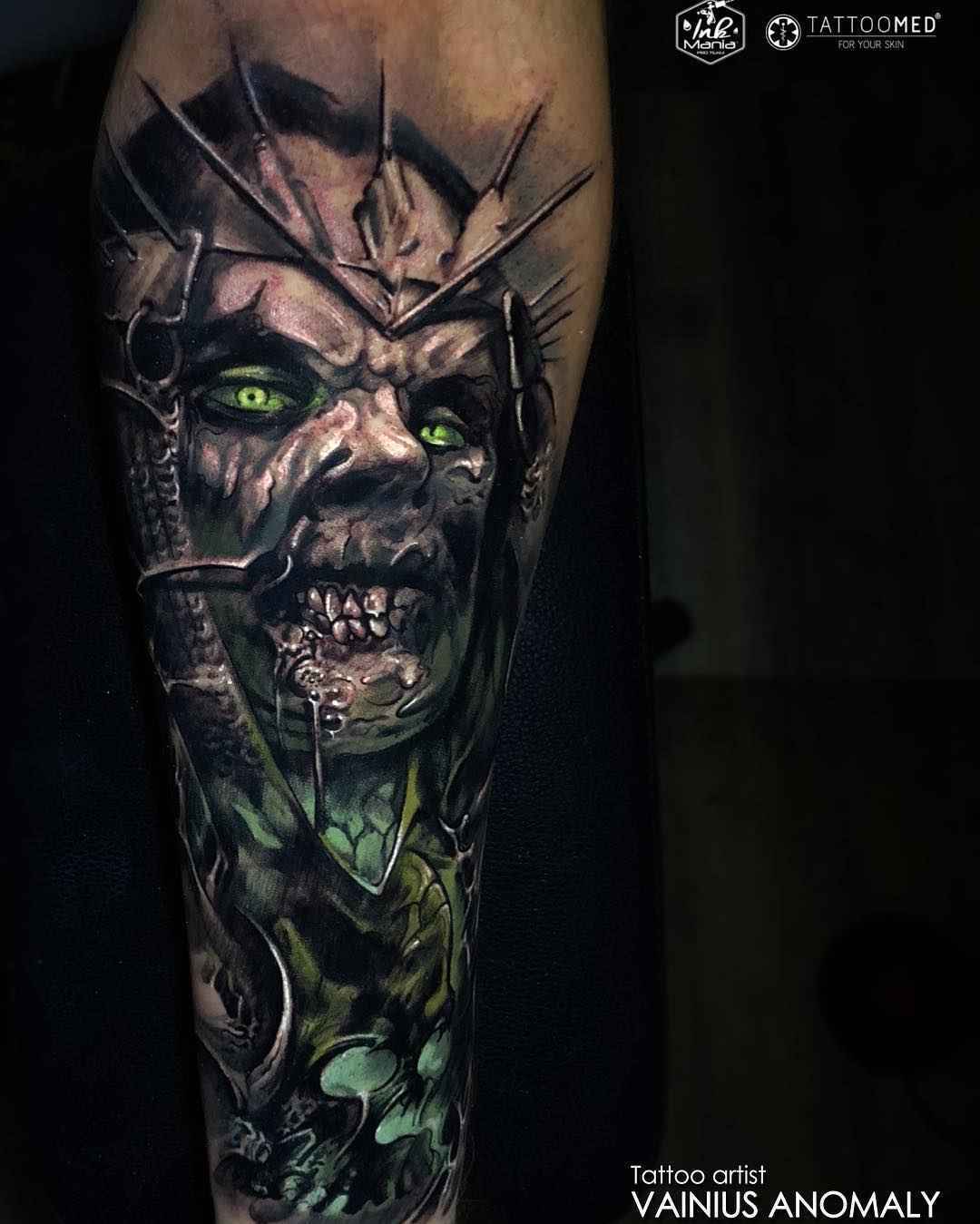 Tattoo artist Vainius Anomaly color horror realism tattoo in authors style | Lithuania