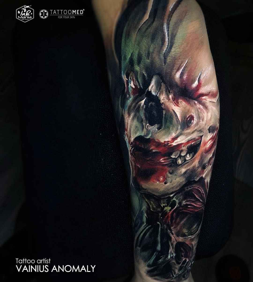 Tattoo artist Vainius Anomaly color horror realism tattoo in authors style | Lithuania
