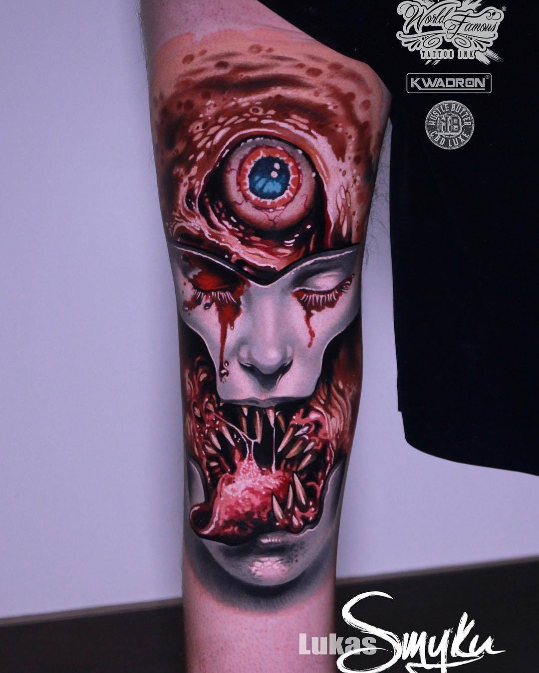 Tattoo artist Lukasz Smyku, authors style color horror realism | Poland