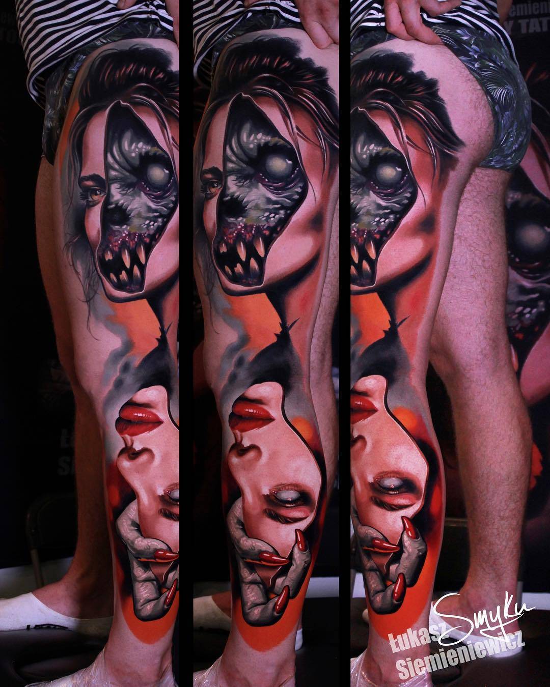 Tattoo artist Lukasz Smyku, authors style color horror realism | Poland