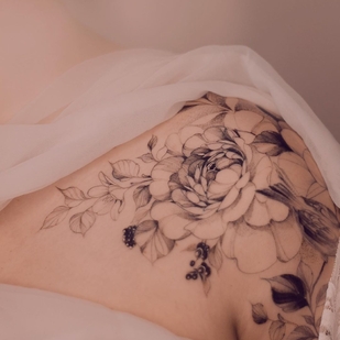 Female Black Botanical tattoo on Shoulder #35528 | Tattoo Artist Karolina Szymańska