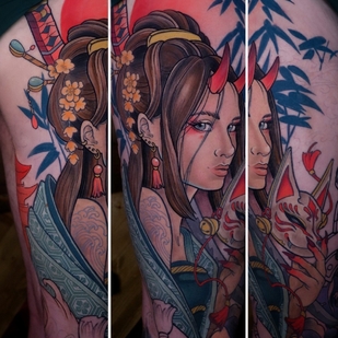 Male Color Neo-traditional tattoo on Leg #65064 | Tattoo Artist Alena Lang