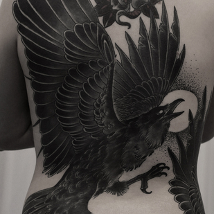 Female Black Graphic tattoo on Back #65661 | Tattoo Artist ROMAN MIGURA