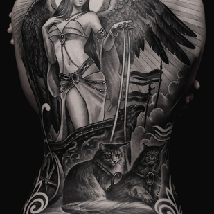 Female Black and Grey Author's Style tattoo on Back #65667 | Tattoo Artist ROMAN MIGURA