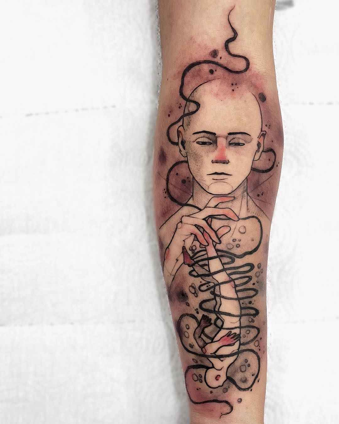 Tattoo artist Felipe Mello authors color, black sketch watercolor tattoo | Brazil