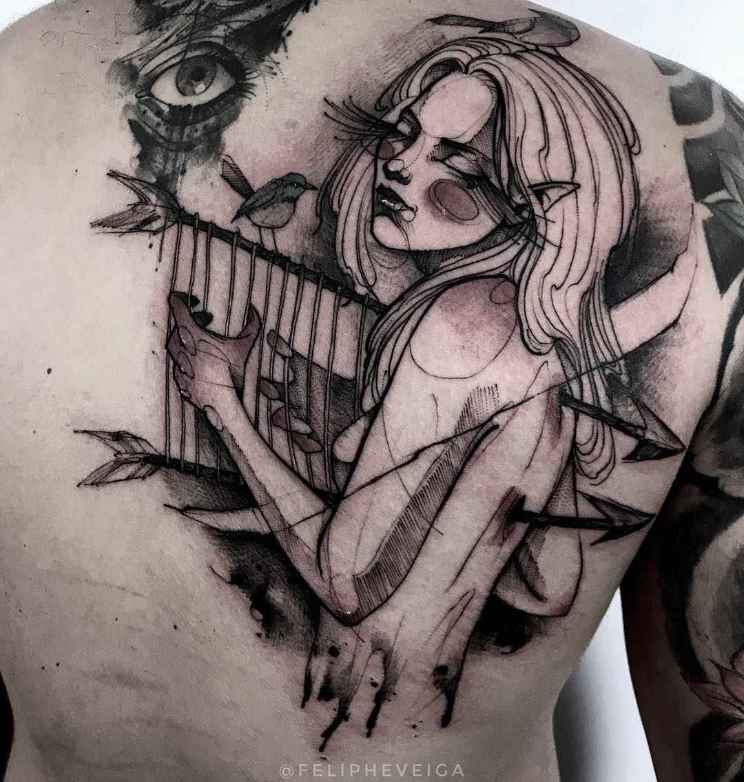 纹身艺术家Feliphe Veiga创作黑色草图纹身，黑色纹身 | 巴西