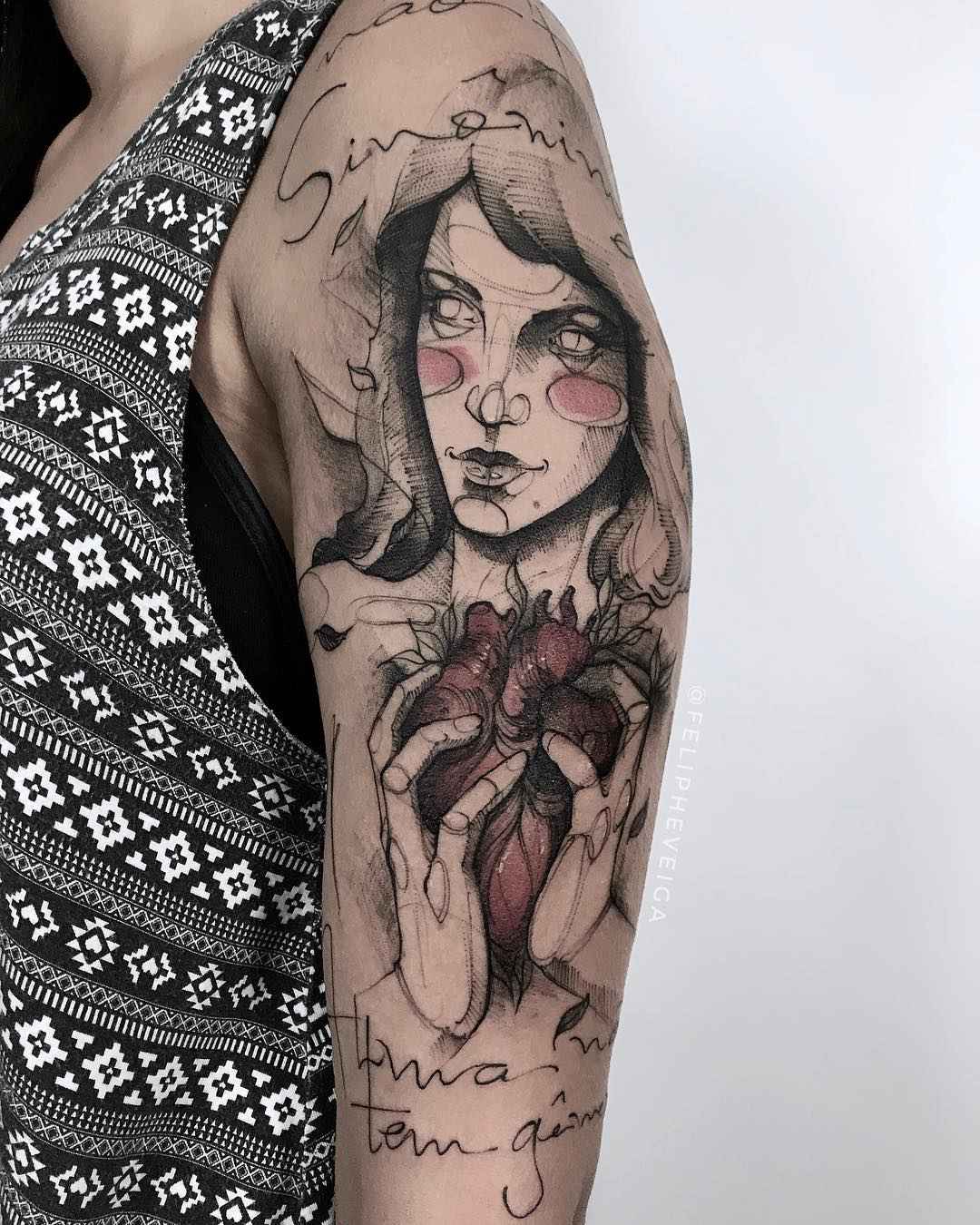 纹身艺术家Feliphe Veiga创作黑色草图纹身，黑色纹身 | 巴西