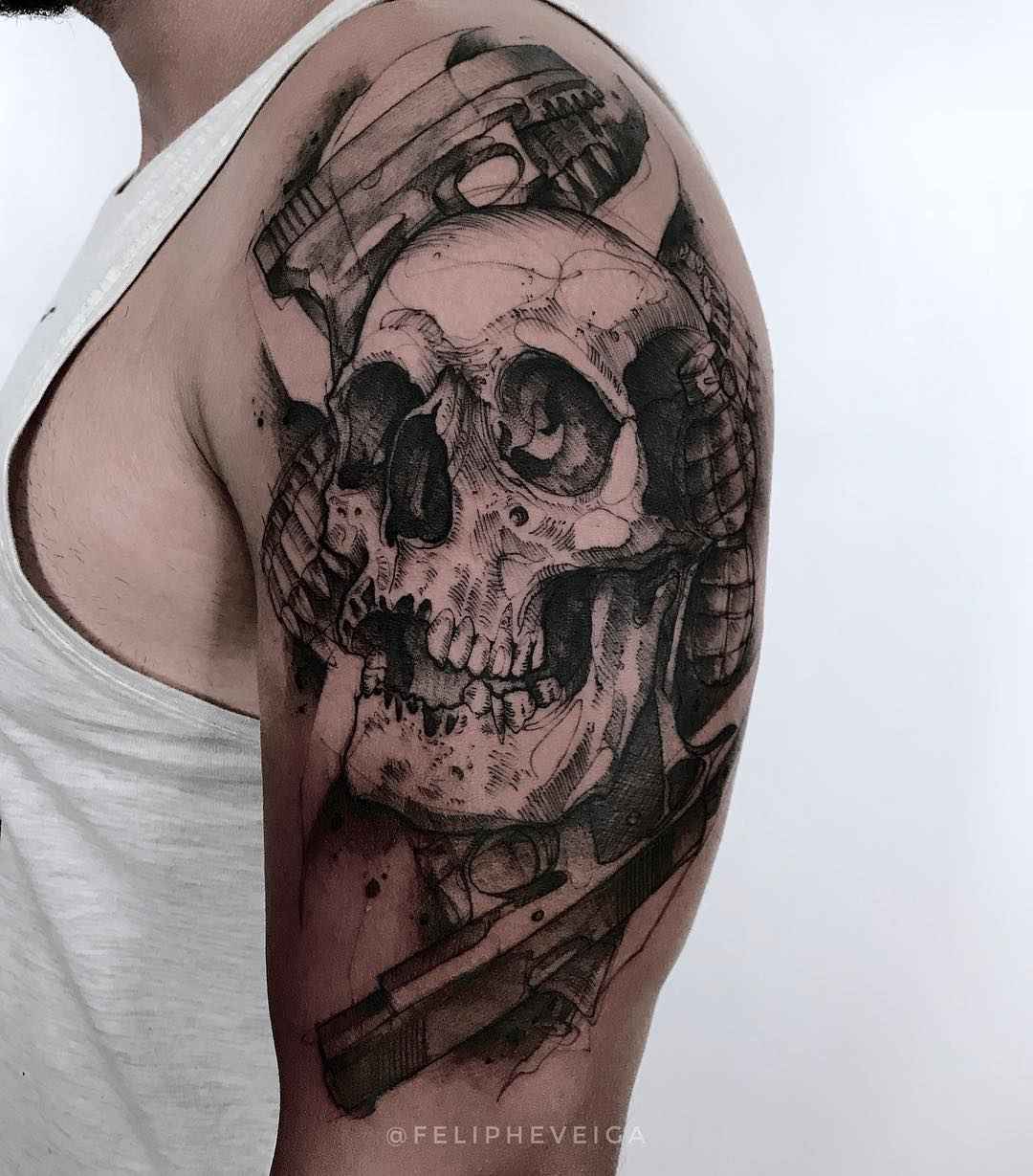 纹身艺术家Feliphe Veiga创作黑色草图纹身，黑色纹身 | 巴西