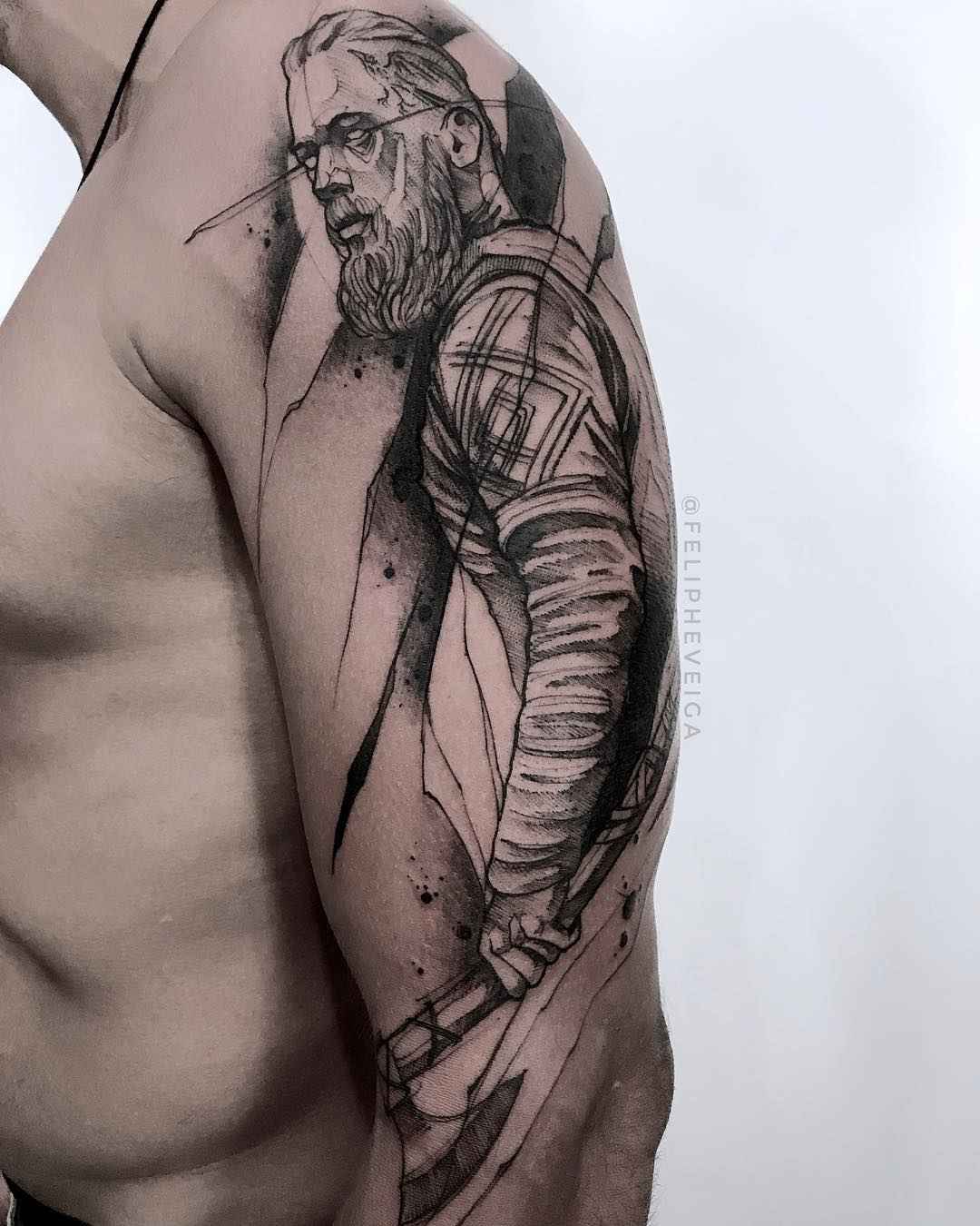 纹身艺术家Feliphe Veiga创作黑色草图纹身，黑色纹身 | 巴西