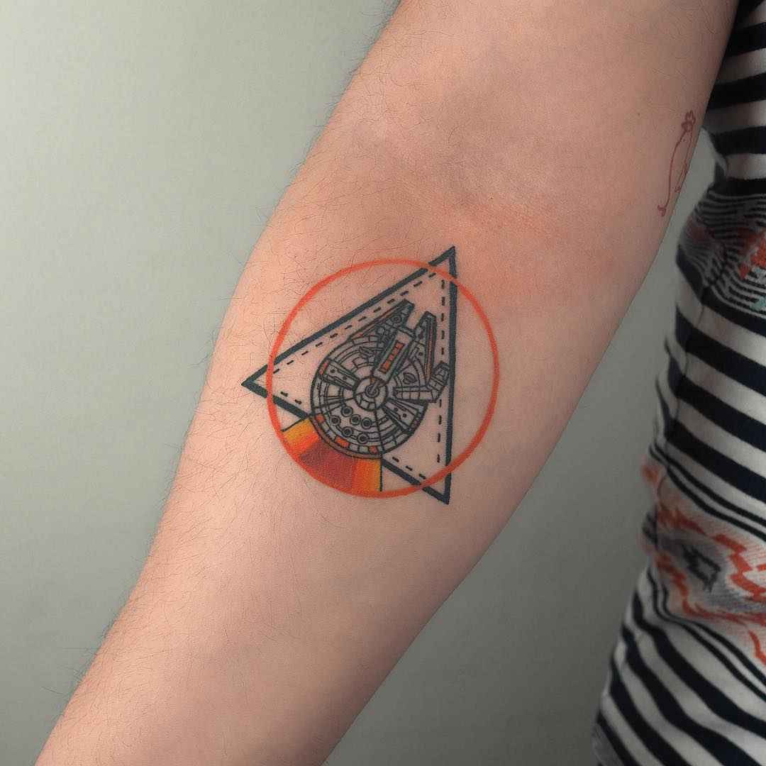 Tattoo artist Baris Yesilbas color athors style watercolor tattoo with geometry and realistic elements | Turkey, United States