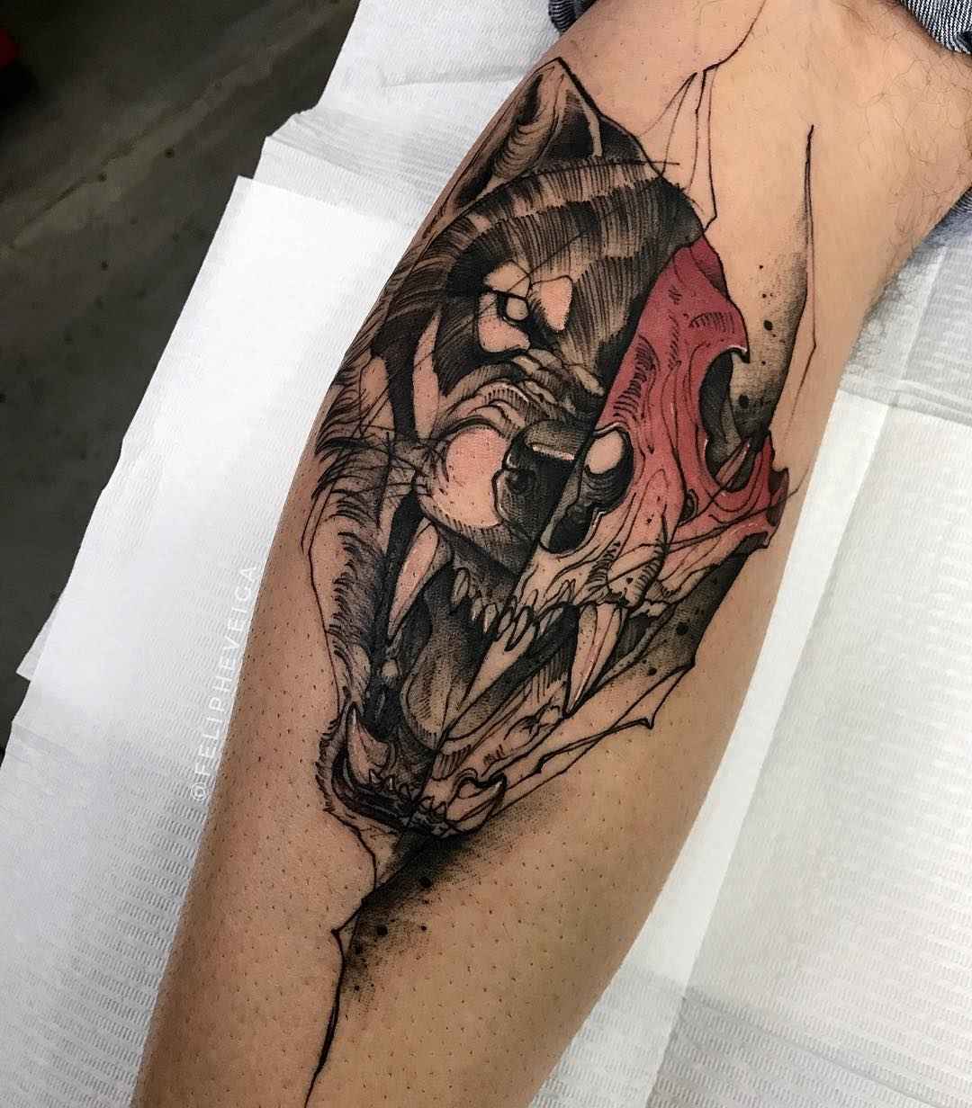 纹身艺术家Feliphe Veiga创作黑色草图纹身，黑色纹身 | 巴西