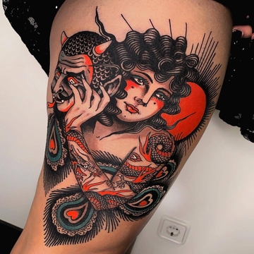 Fantastic interpretation of a traditional tattoo by Pablo Lillo