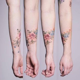 Female Color Botanical tattoo on Forearm #29773 | Tattoo Artist Silo