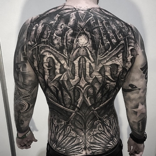 Black  tattoo on Back #29950 | Tattoo Artist Stanislav Gromov