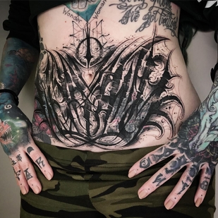 Female Black  tattoo on Stomach #29951 | Tattoo Artist Stanislav Gromov