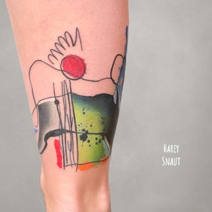 Female Color Abstract tattoo on Shin #53612 | Tattoo Artist Harey Snaut