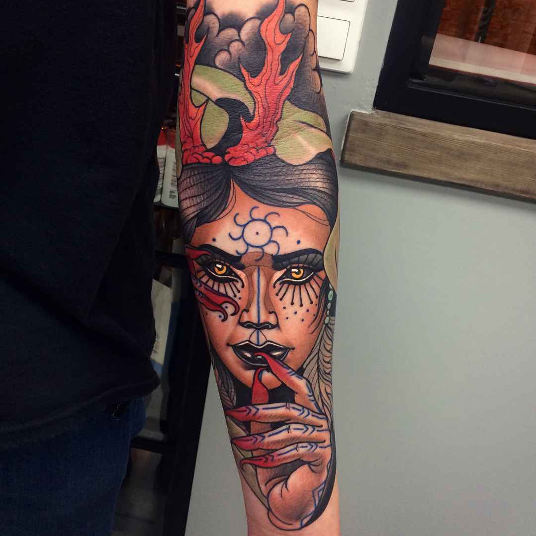 Tattoo artist Bartosz Panas authors style color neo traditional tattoo | Warsaw, Poland
