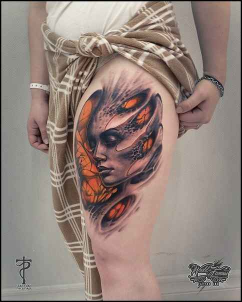 Tattoo艺术家Alexandr Litvinov，彩色与黑白 tattoo 真实感，生物机械 tattoo | 俄罗斯