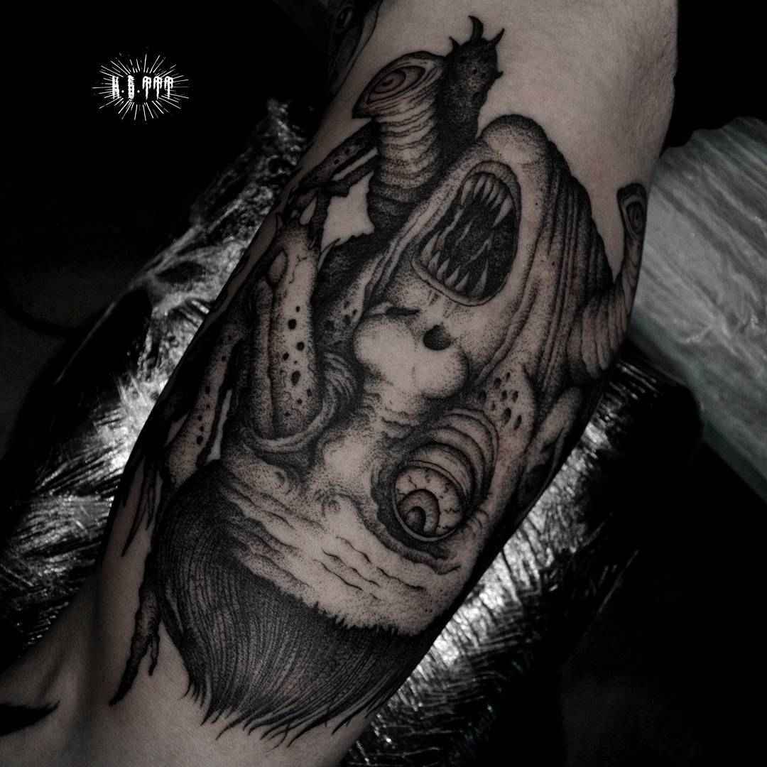 Tattoo artist Klim Shakhnin, authors black&grey horror surrealistic tattoo | Russia