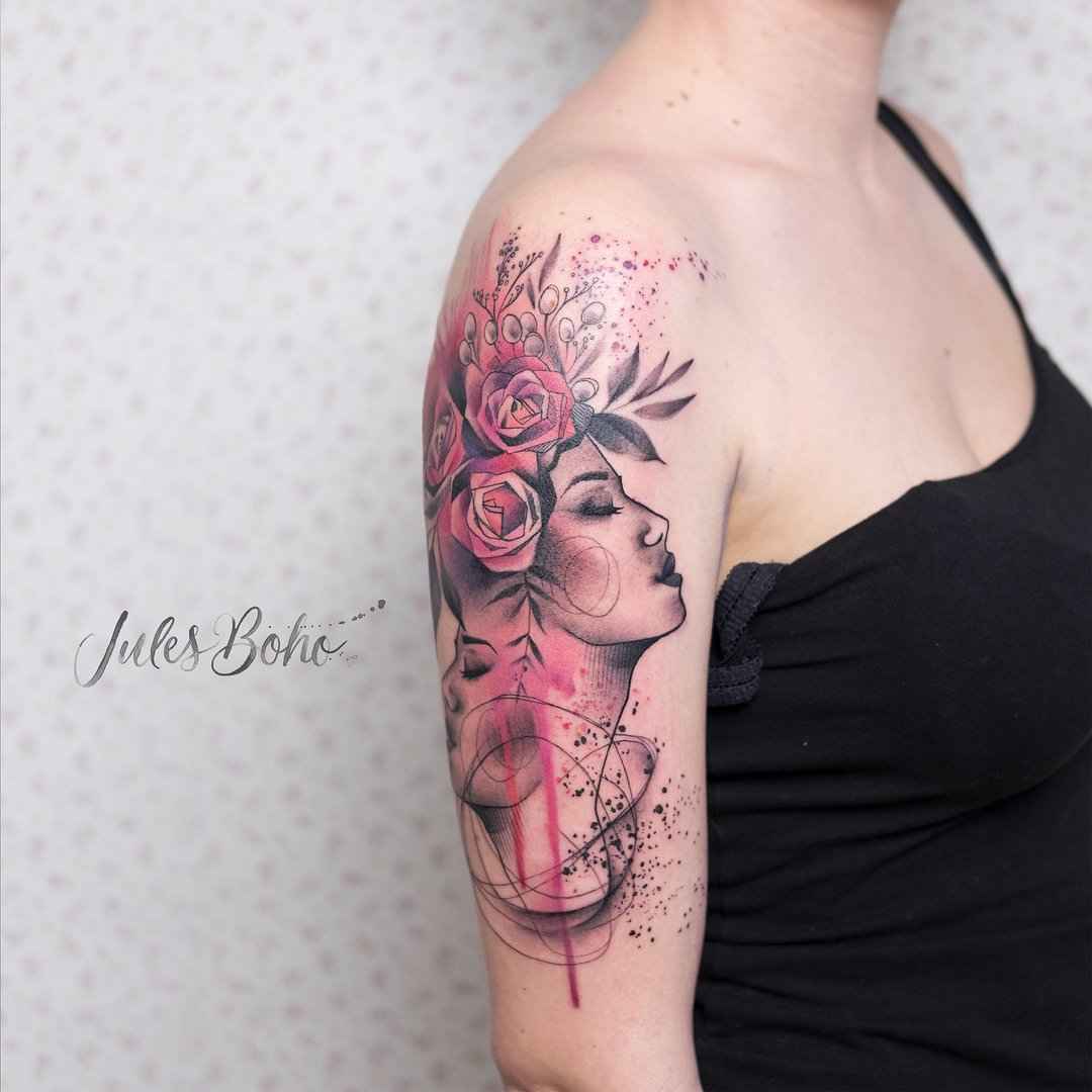 Tattoo artist Jules Boho color watercolor authors style abstract tattoo | Austria