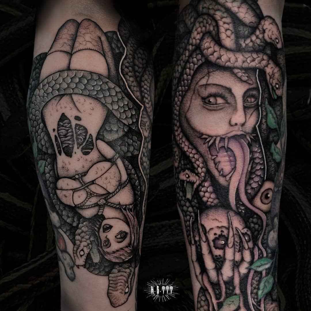 Tattoo artist Klim Shakhnin, authors black&grey horror surrealistic tattoo | Russia