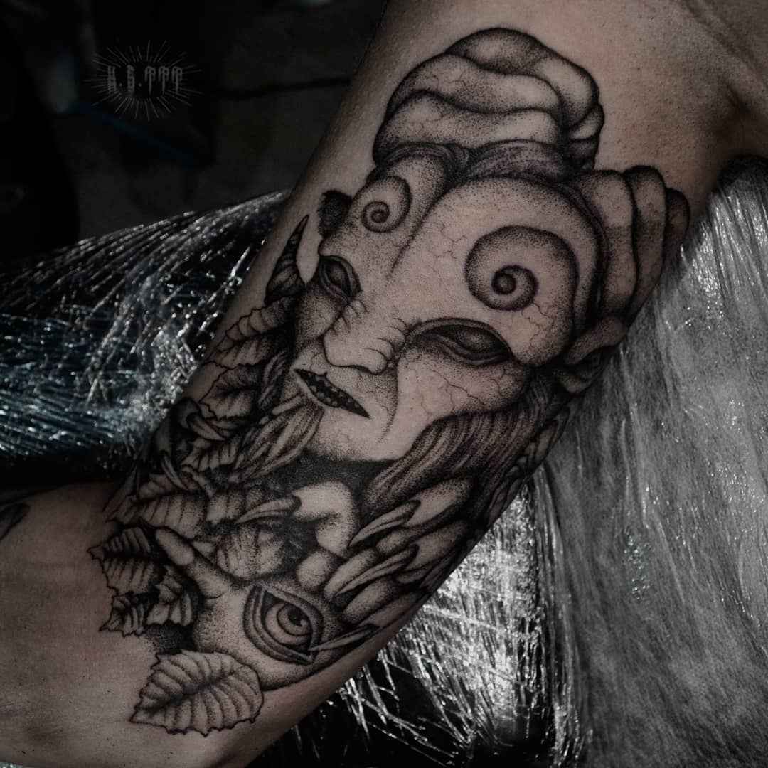 Tattoo artist Klim Shakhnin, authors black&grey horror surrealistic tattoo | Russia