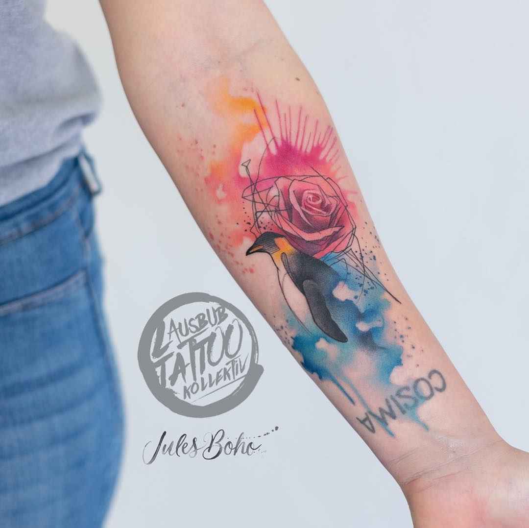 Tattoo artist Jules Boho color watercolor authors style abstract tattoo | Austria