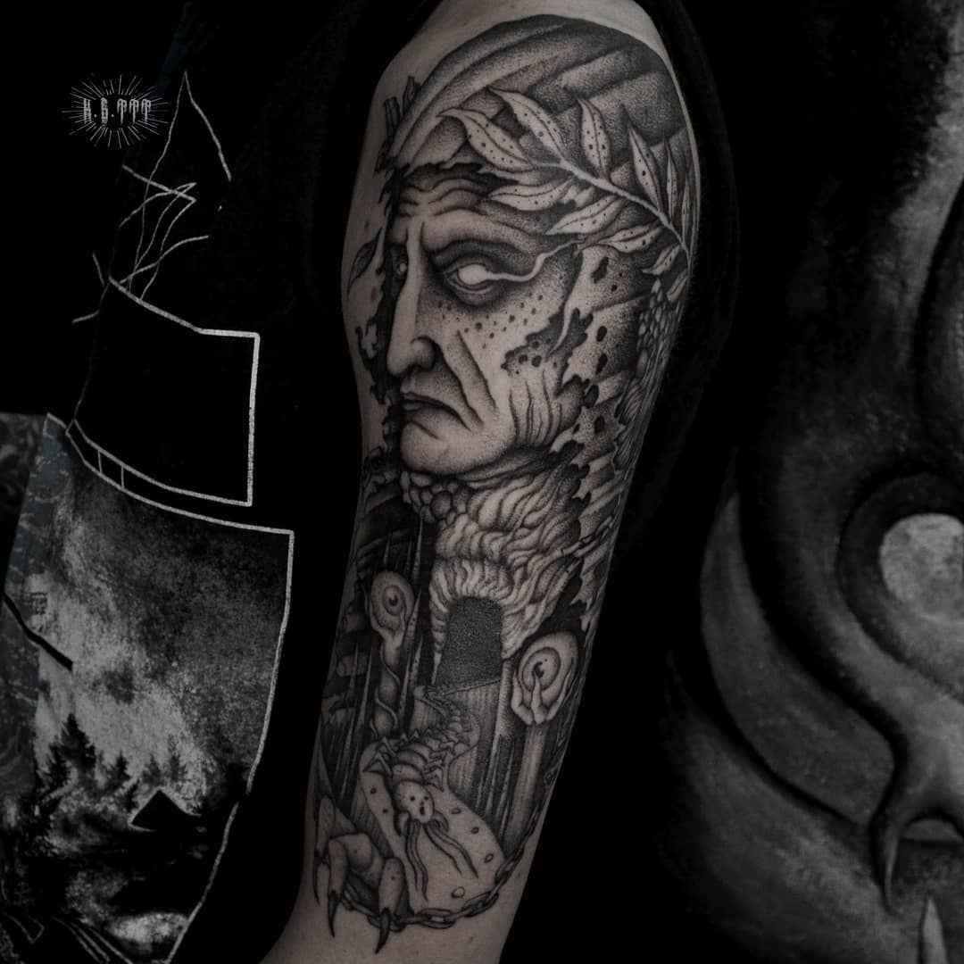 Tattoo artist Klim Shakhnin, authors black&grey horror surrealistic tattoo | Russia
