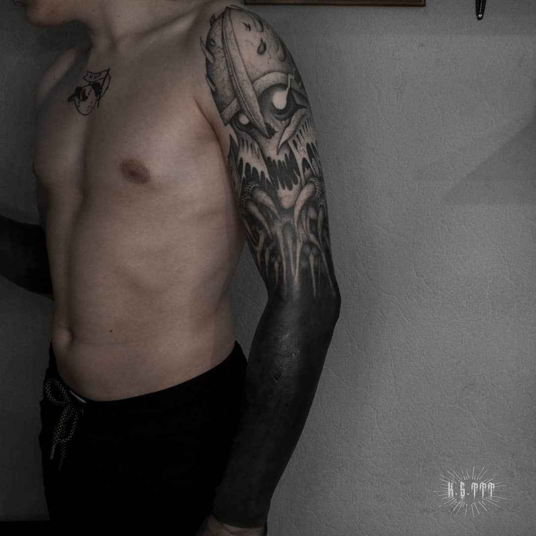 Tattoo artist Klim Shakhnin, authors black&grey horror surrealistic tattoo | Russia