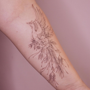 Female Black Fineline tattoo on Forearm #54087 | Tattoo Artist Anastasiya Kovyazina