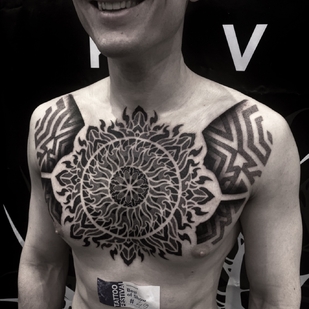 Male Black and Grey Ornamental tattoo on Breast #54117 | Tattoo Artist Sergey Tymkiv
