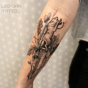 Female Black and Grey Graphic tattoo on Forearm #67861 | Tattoo Artist Ioann Leo ( LEO-VAN )