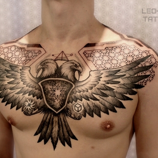 Male Black and Grey Graphic tattoo on Breast #67985 | Tattoo Artist Ioann Leo ( LEO-VAN )