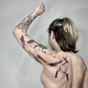 Female Black Abstract tattoo on Shoulder #68025 | Tattoo Artist Mary Nepostaeva