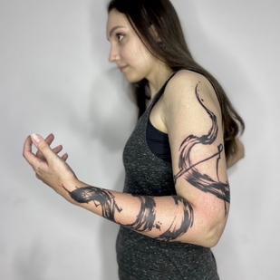 Female Black Abstract tattoo on Sleeve #68028 | Tattoo Artist Mary Nepostaeva